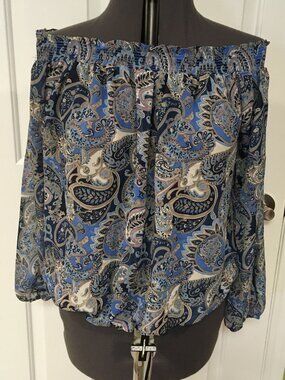 iJeans by Buffalo Top Large Off the Shoulder Sheer 3/4 Sleeve Boho Loose Paisley